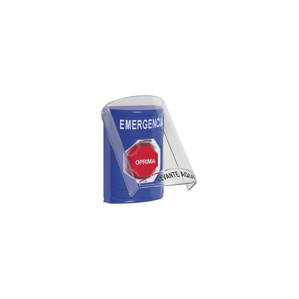 Botón Multipropósito, Color Azul, De Superficie, Con Tapa De Policarbonato, Sin Bocina Prealarma, Para Interior, Girar Para Re