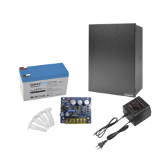 Kit con fuente PLB3 con salida de 12 Vcc a 4 Amper, incluye transformador y batería de 12 V a 7 Amper