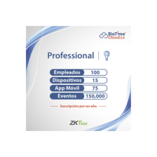 LICENCIA PROFESSIONAL BIOTIME CLOUD 2.0  / 100 USUARIOS / 15 DISPOSITIVOS (Licencia Anual)