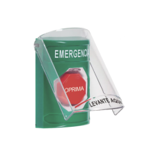 ​​Botón Multipropósito, Color Verde, De Superficie, Con Tapa De Policarbonato, Con Bocina Pre Alarma, Solo Interior, Llave