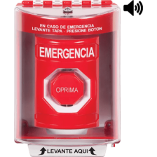 ​Botón Multipropósito, Color Rojo, De Superficie con Espaciador, C/Tapa De Policarbonato, C/Bocina Pre Alarma, Interior/Exte