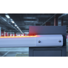 Barrera vehicular izquierda / Soporta brazo de hasta 5.5 m / Final de carrera ajustable por programación / Movimiento fluido /