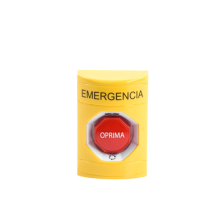 Botón de Emergencia en Español, Color Amarillo, Acción Mantenida, Girar para Restablecer y LED Multicolor