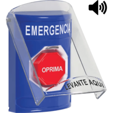 ​Botón Multipropósito, Color Azul, De Superficie, Con Tapa De Policarbonato, Con Bocina Pre Alarma, Solo Interior, Llave Par