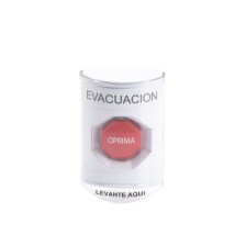Botón de Evacuación, Texto en Español, Tapa Protectora de Policarbonato Súper Resistente, Restablecimiento con Llave