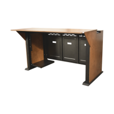 Consola Profesional para Monitoreo | Con Porta PC | Con Tomacorriente | Tapas Removibles | Color Negro y Nogal con Veta | Lamina