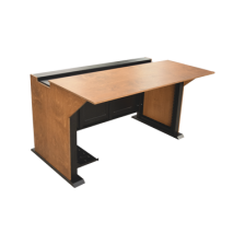 Consola Profesional para Monitoreo | Con Porta PC | Con Tomacorriente | Tapas Removibles | Color Negro y Nogal con Veta | Lamina