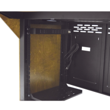 Consola Profesional para Monitoreo | Con Porta PC | Con Tomacorriente | Tapas Removibles | Color Negro y Nogal con Veta | Lamina