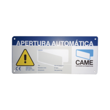 Letrero de Aviso Peligro para puertas automáticas CAME