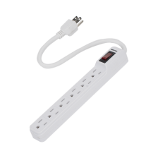 Multicontacto con cable 30 cm. 6 tomas 127 Vca línea, tierra, neutro 15 A max.