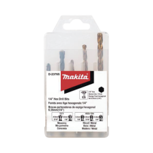 Juego de 5 Brocas con Inserción Hexagonal de 1/4". De concreto: 3/16" y 1/4". Para metal: 1/8", 3/16" y 1/4".