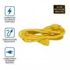 Extensión Eléctrica de Uso Rudo Aterrizada 15 metros / 127 V CA 10 A Máximo / Color Amarillo.