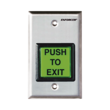 Botón de Salida / Con Iluminación / Con Placa de Pared de Acero Inoxidable / IP65 / Voltaje 12 / 24 Vcd / Mensaje de Idioma In