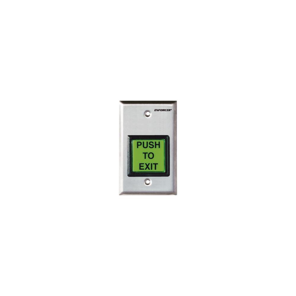 Botón de Salida / Con Iluminación / Con Placa de Pared de Acero Inoxidable / IP65 / Voltaje 12 / 24 Vcd / Mensaje de Idioma In