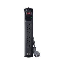 Multicontacto Con Supresor de Picos, Voltaje de Entrada 125 Vca NEMA 5-15P, Con 6 Salidas NEMA 5-15R, 2 Puertos de Carga USB, 12