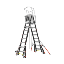 Escalera de Fibra de Vidrio  con Jaula de 8'-14' (2.44 - 4.27 m). Con Ajuste en Ruedas (RATCHET™ Leveler) (SKU:18515-817).