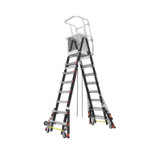 Escalera de Fibra de Vidrio  con Jaula de 8'-14' (2.44 - 4.27 m). Con Ajuste en Ruedas (RATCHET™ Leveler) (SKU:18515-817).