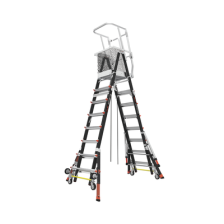 Escalera de Fibra de Vidrio  con Jaula de 8'-14' (2.44 - 4.27 m). Con Ajuste en Ruedas (RATCHET™ Leveler) (SKU:18515-817).