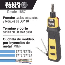 Herramienta Ponchadora de Impacto con Cuchilla para Paneles y Bloques de 66/110. Termina y Corta Cables CAT3, CAT5e y CAT6/6A en