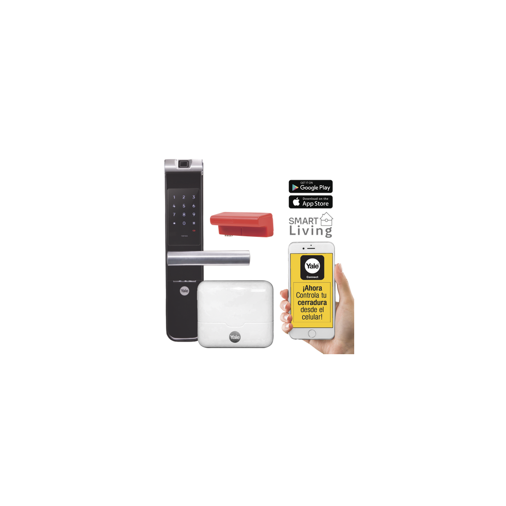 Kit Cerradura con manija YMF40A y HUB, Apertura por,  Código, Biometría y apertura por SMARTPHONE, Para puertas de 35 a 90 mm