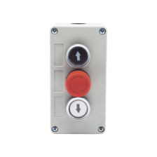 Botonera Triple con Boton de Stop Tipo Enclavado / Para Barreras Vehiculares, Operadores Corredizos y Abatibles.