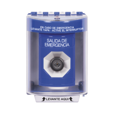 Botón de Salida de Emergencia, Texto en Español, Tapa Protectora de Policarbonato Súper Resistente, Llave para Activar