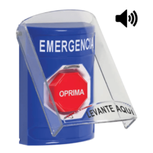 Botón Multipropósito, Color Azul, De Superficie, Con Tapa De Policarbonato, Con Bocina, Para Interior, Girar Para Restablecer,