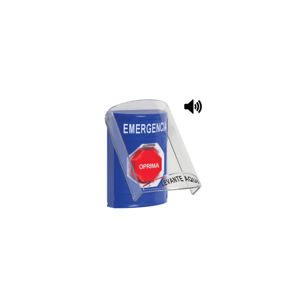 Botón Multipropósito, Color Azul, De Superficie, Con Tapa De Policarbonato, Con Bocina, Para Interior, Girar Para Restablecer,